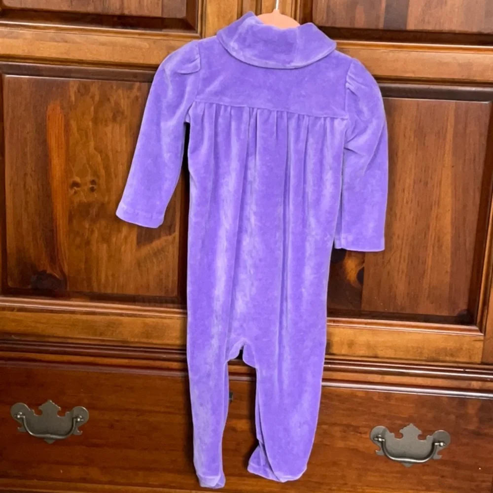 Ralph Lauren Purple Plush Velour Footed Onesie Size 9 Month Quiet Luxury Preppy